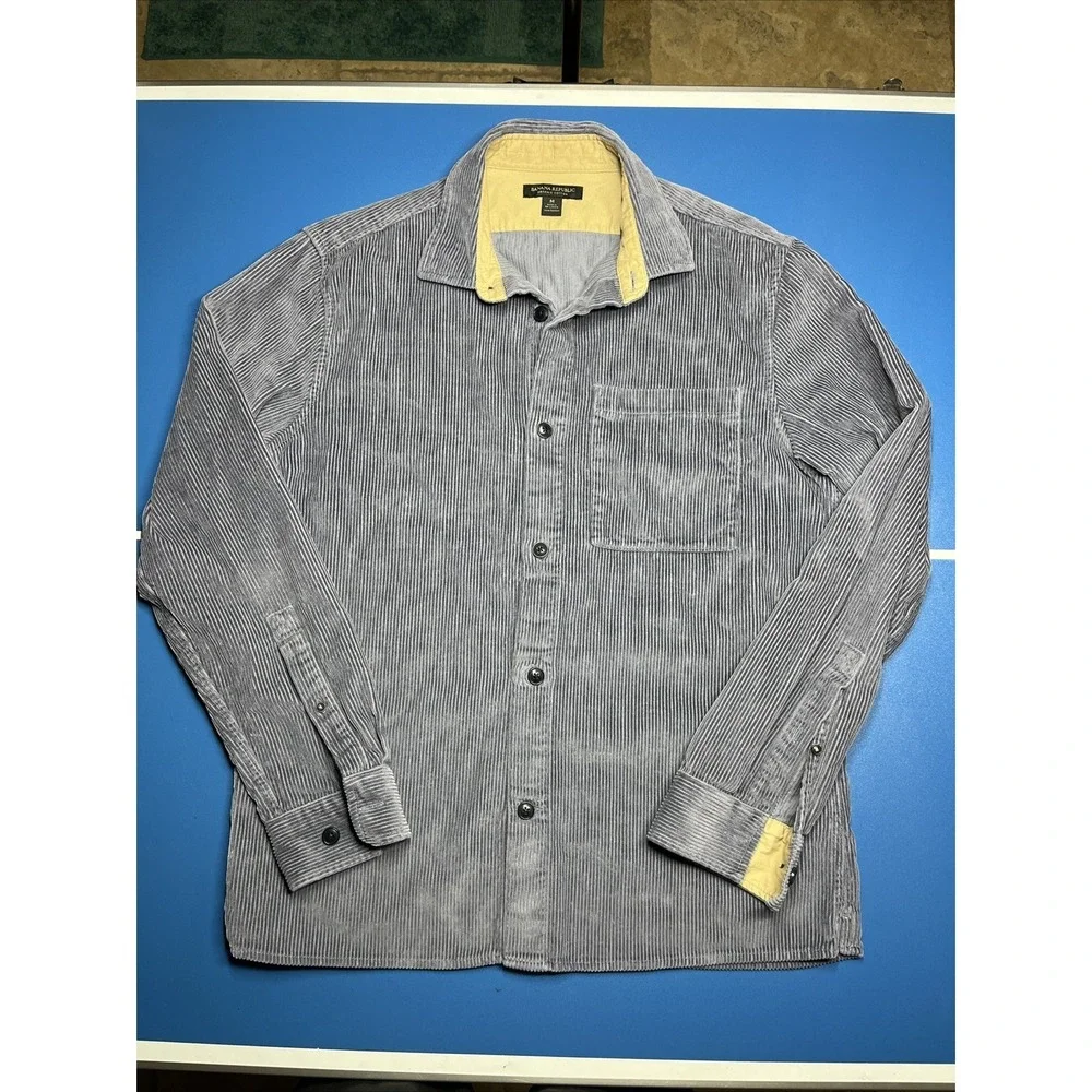 Banana Republic Men's Blue‎ Gray Button-Up Shirt, Size M Organic Cotton Nice!